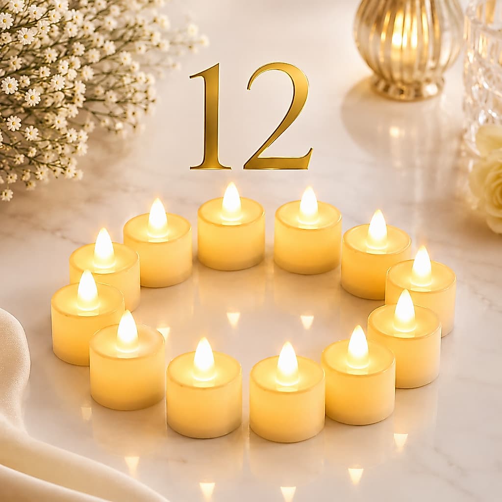 Kit 12 Velas De Led Chama Viva Realista + Bateria Vela Decorativa Decoração Casamento Jantar Supresa Romantico Amarela