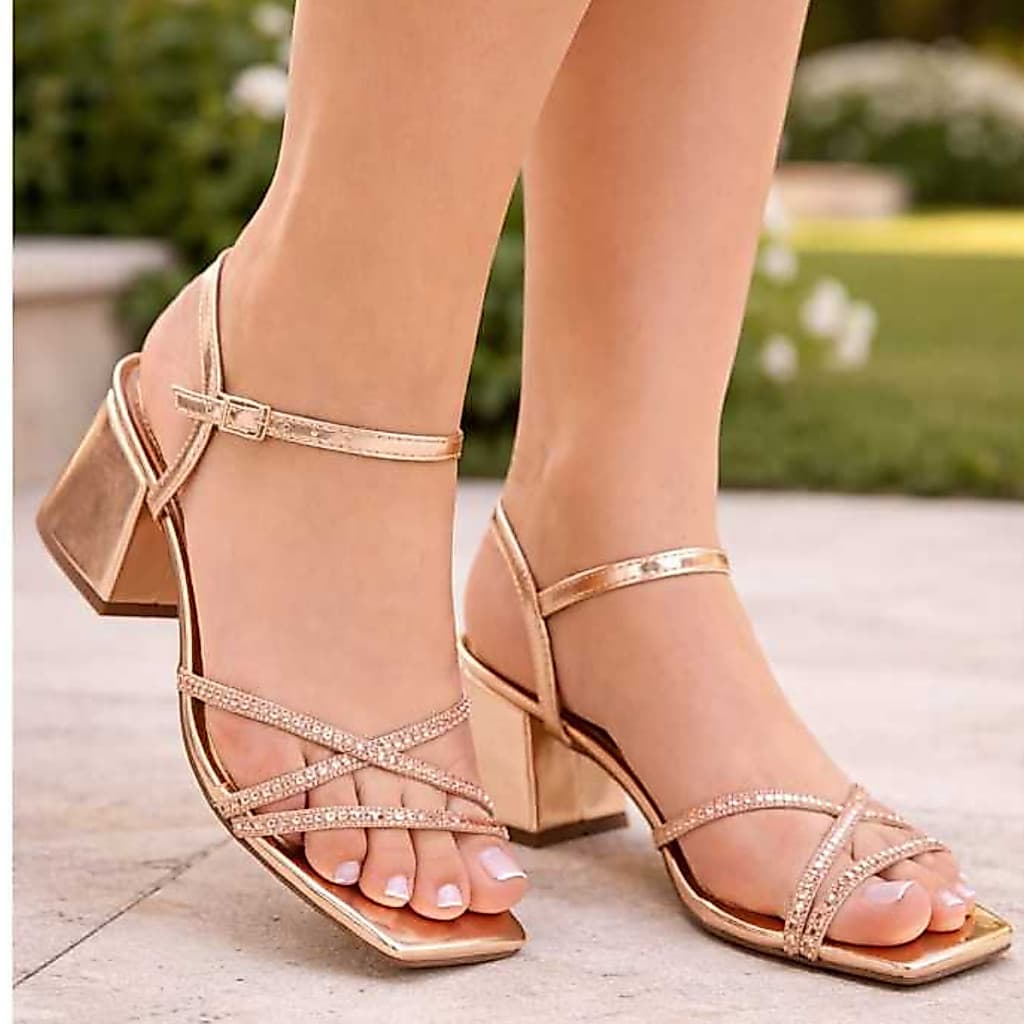 Sandália Feminina Strass Quadradinho Sophia Shoes Salto Baixo 5,5cm Tiras Cruzadas Luxo Festa
