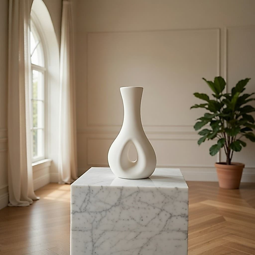 Vaso Decorativo Círculo GRANDE em cerâmica branca fosca Decoração de Interiores e Sala