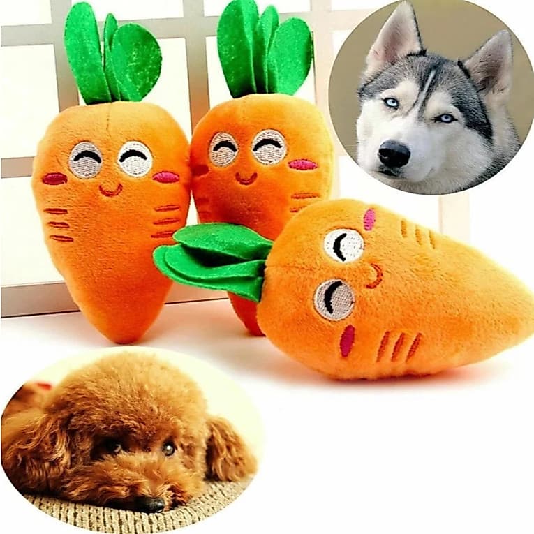 Cenoura de Pelúcia Brinquedo Pet para Cachorro Mordedor com Apito Som
