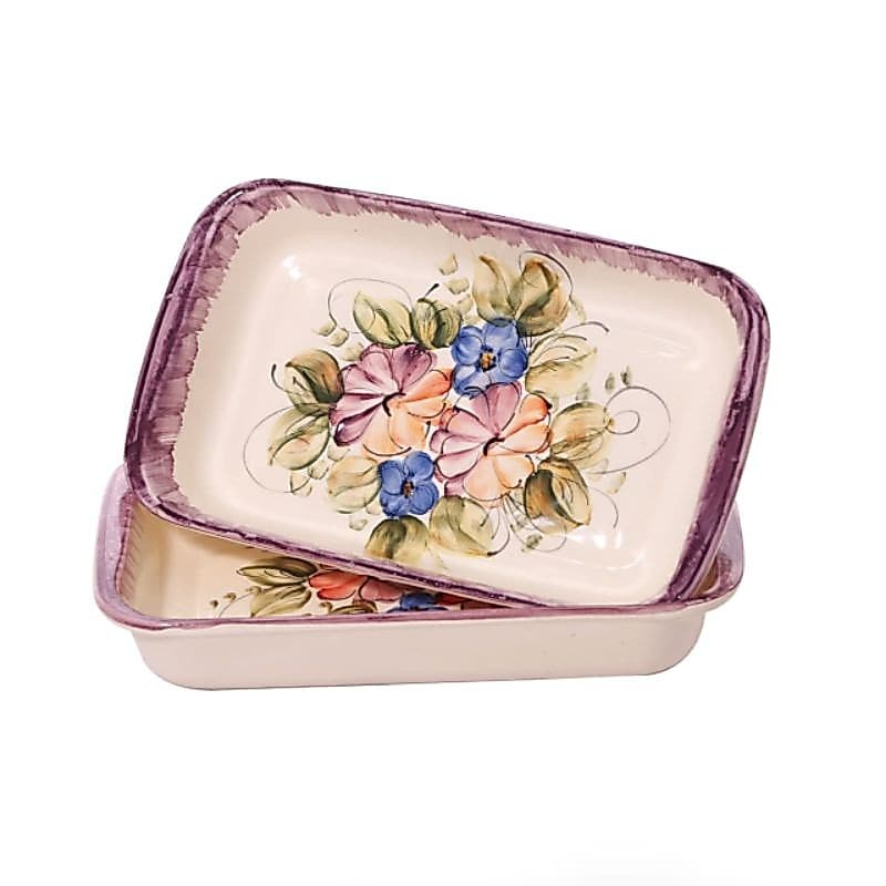 Kit 2 Travessas Quadradas Em Porcelana Estilo Retrô Pintura a Mão Esmaltado Com Brilho e Elegância