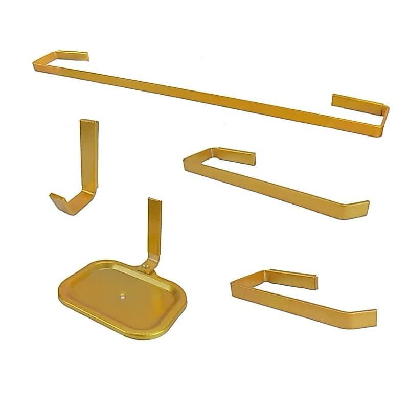 Kit Acessórios Banheiro Quadrado 5 Peças Dourado