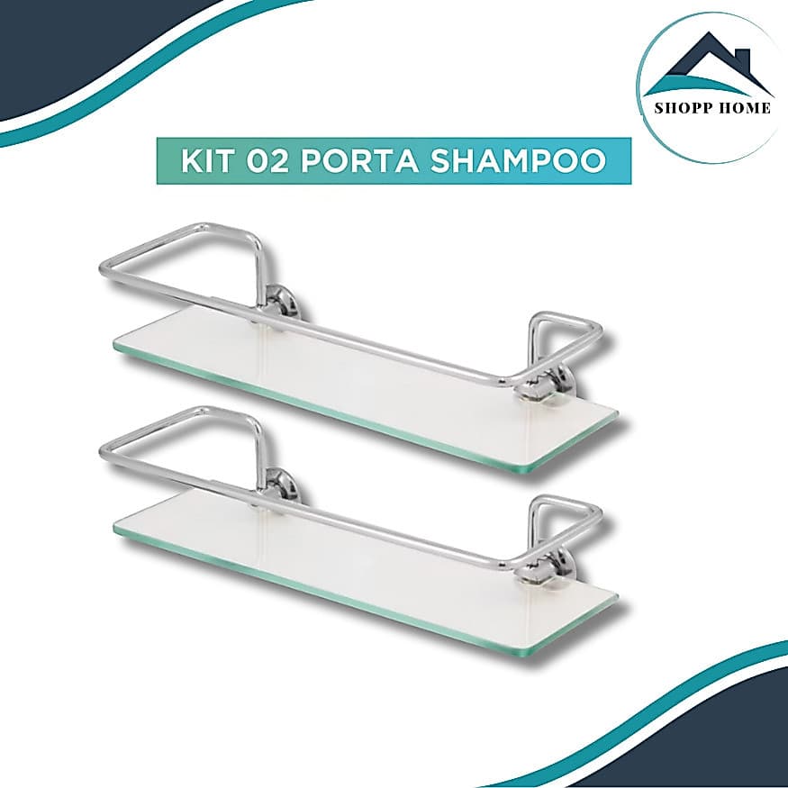 Kit com 2 Porta Shampoo para Banheiro, Suporte Reto em Vidro Temperado 6mm, Design Moderno e Resistente