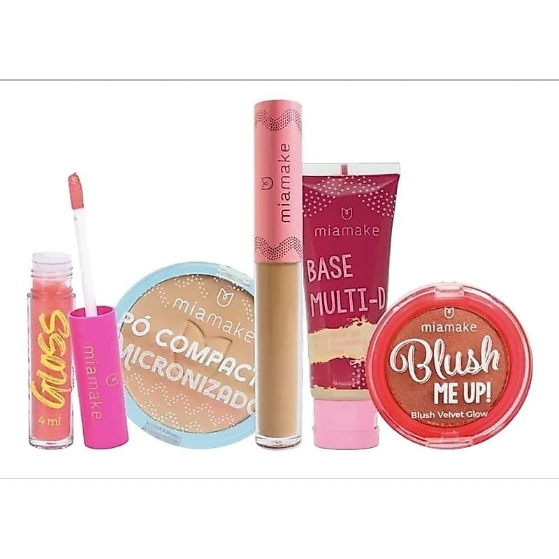 Kit Maquiagem Gloss, Pó, Corretivo, Base e Blush Skincare Perfume