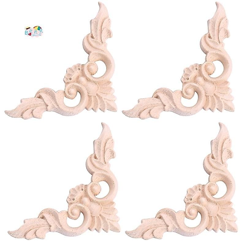 4pcs 8 * 8cm Madeira Esculpida Canto Onlay Móveis Decorações Para Casa Apliques Sem Pintura