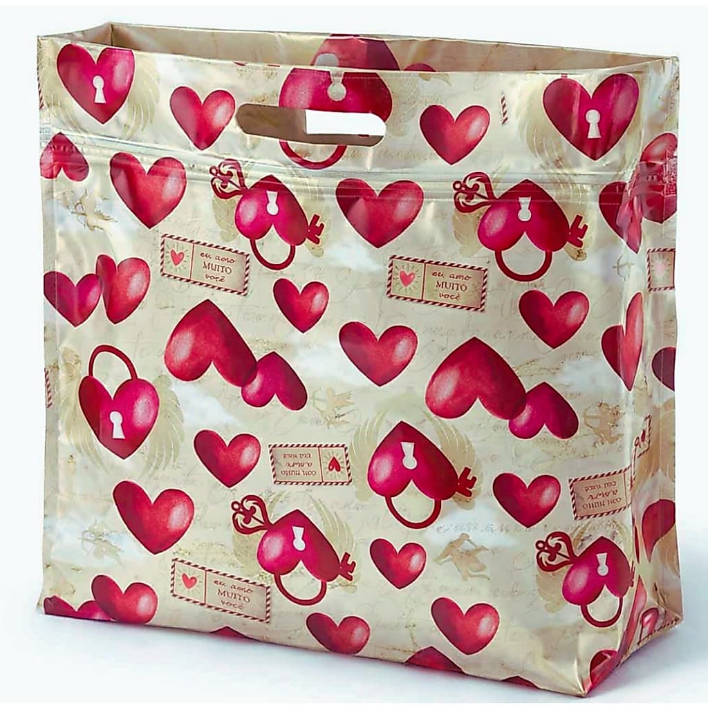 Sacola de Presente Laminada c/ Zíper 46x43 CM – Amor Real Cromus
