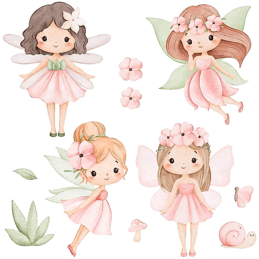 Adesivo de Parede Infantil Fadas Aquarela - 21 adesivos