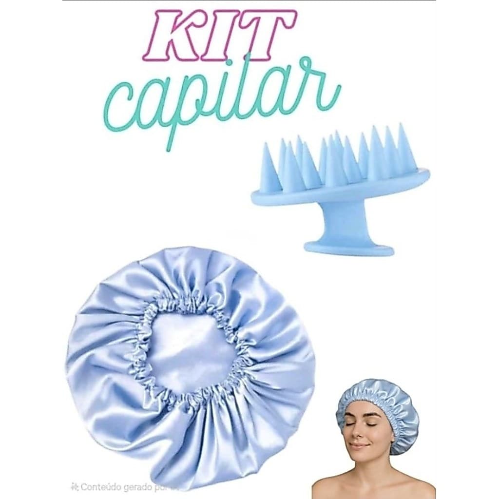 Kit Capilar com Touca de Cetim e Escova Massageadora Cabelos Saudáveis