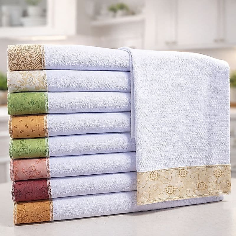 Kit Pano De Prato Branco Grande Moderno Estampas Tom Sobre Tom Discretas 10 Unid
