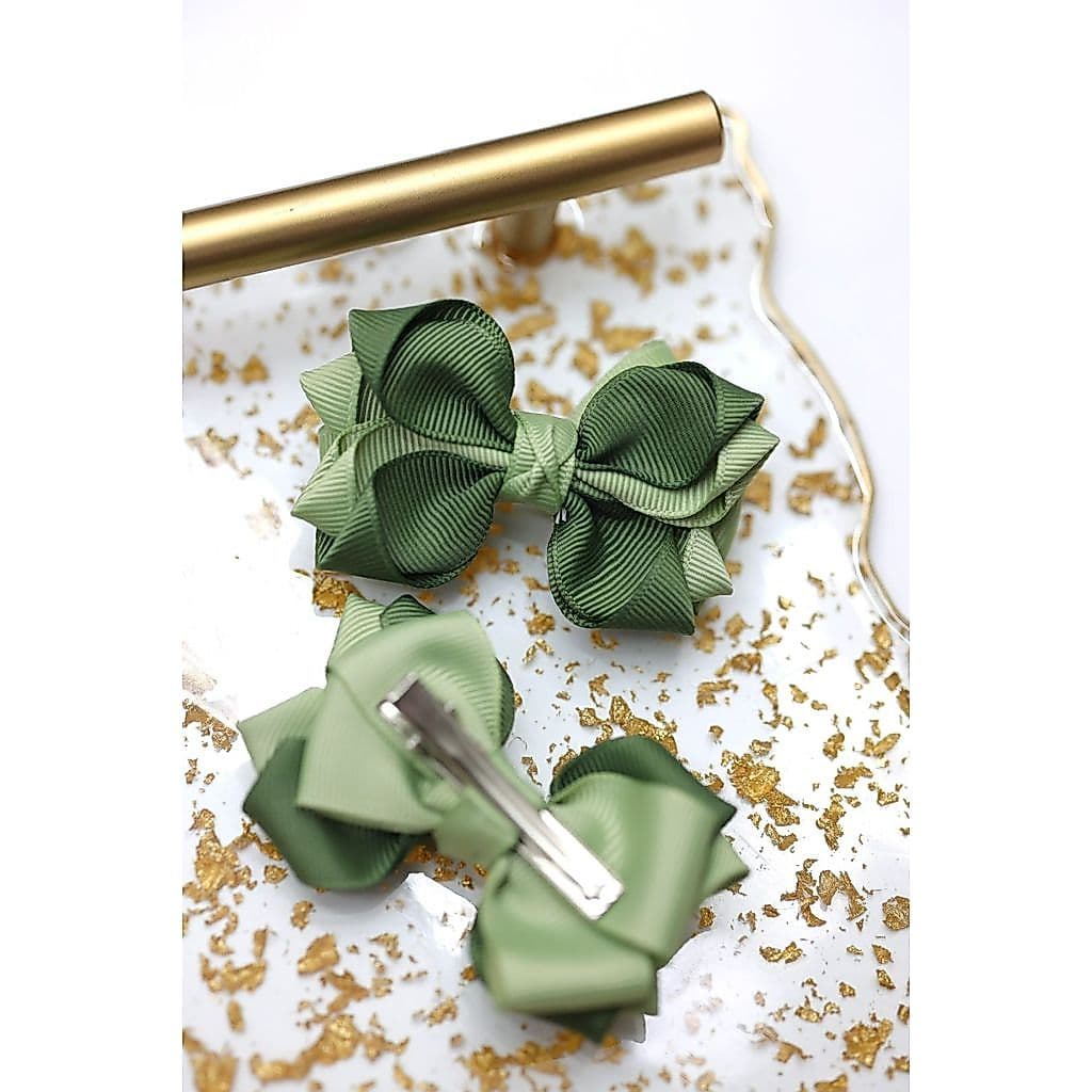 Dupla de Laço Verde Oliva / Par de Laço Verde Mesclado / Laço com Cereja / Laço F