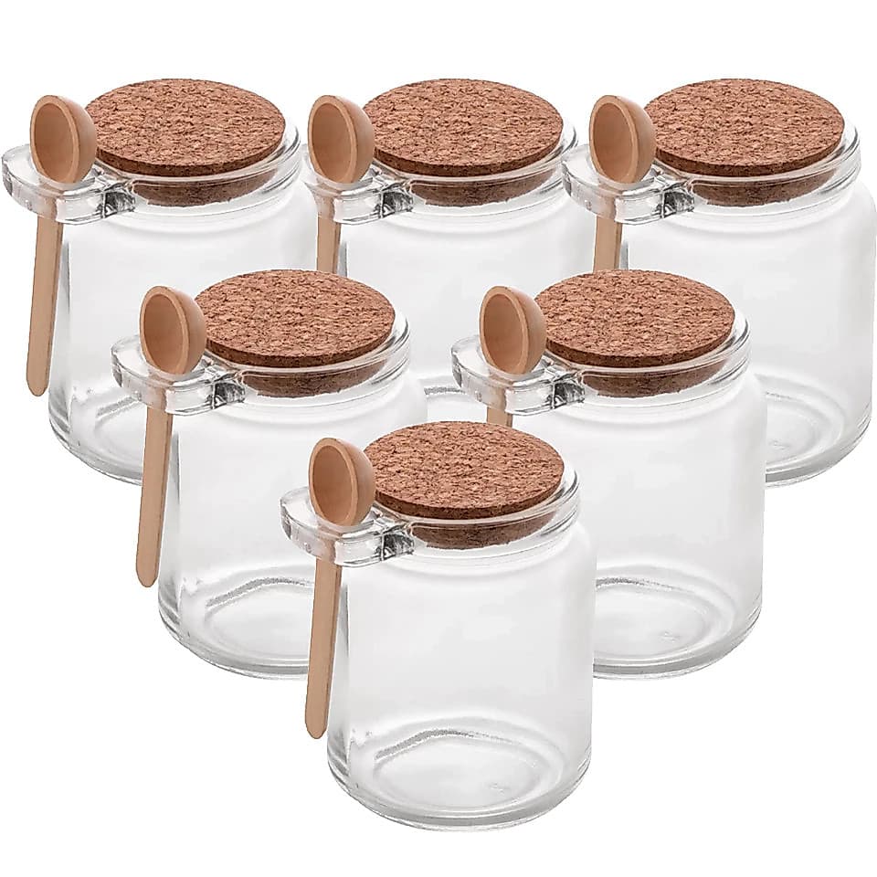 Kit Pote de Vidro 240ml com Tampa de Rolha e Colher de Bambu Lyor – Saleiro Porta Temperos Cozinha