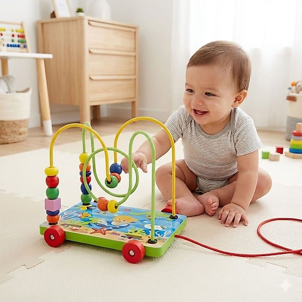 Brinquedo Aramado Educativo Montessori de Madeira - Carrinho de Puxar para Bebês - Estimula Coordenação e Caminhar