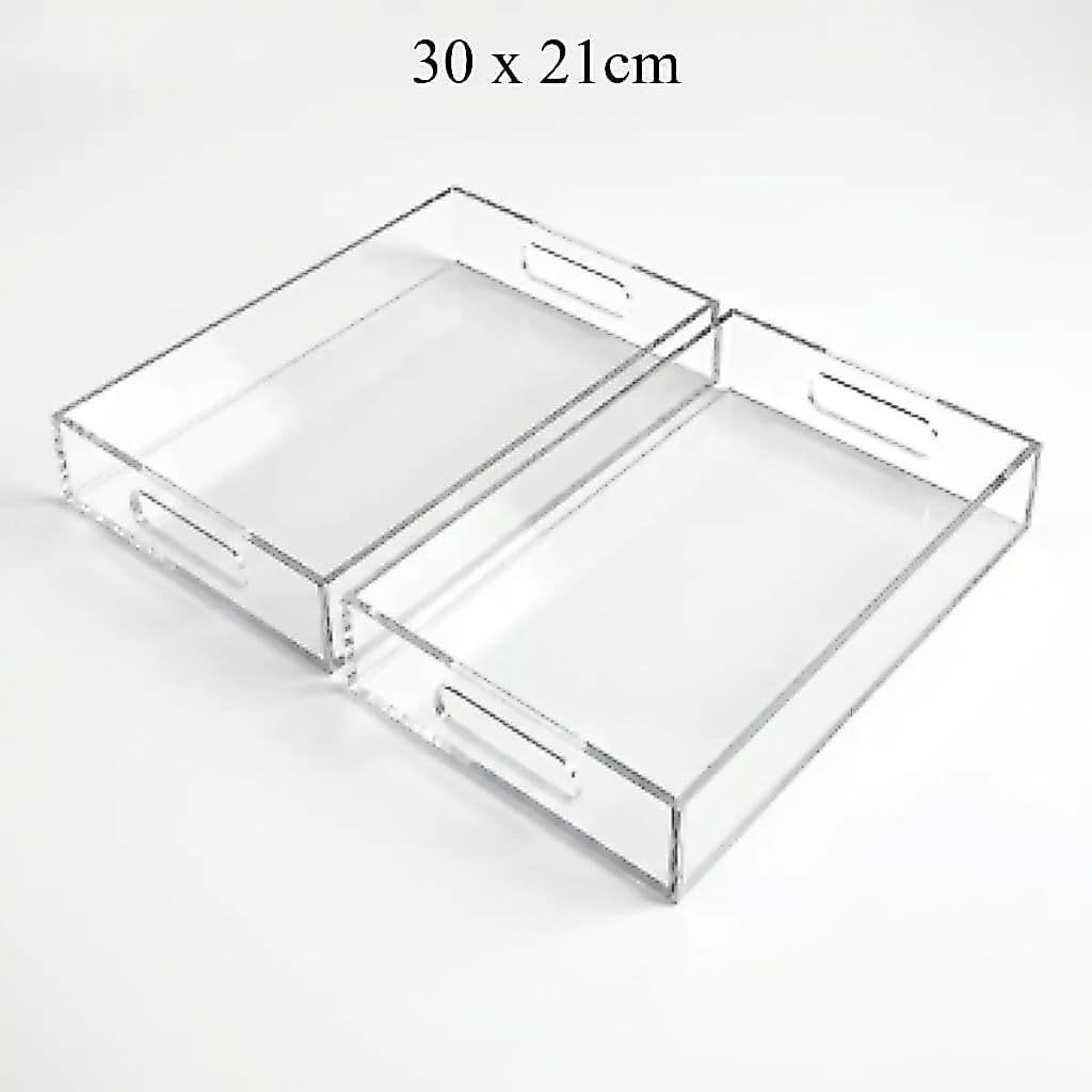 KIT 2 Ou 1 Bandeja De Acrílico 30 x 21cm Multiuso Organizador Transparente Com Alça Pegador