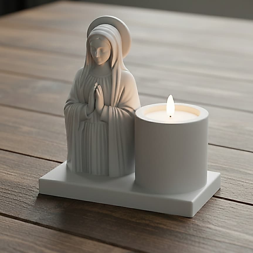 Porta Vela Nossa Senhora Virgem Maria com Vela de LED Inclusa