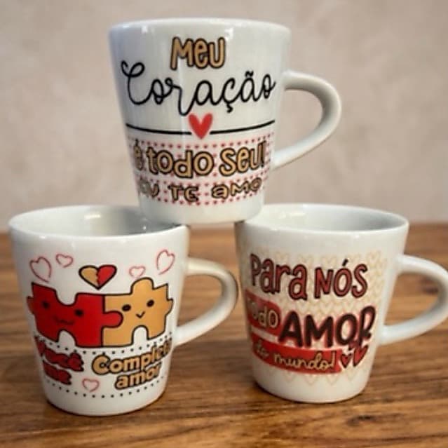 Kit Canecas Dia Dos Namorados Chá Café Porcelana Personalizada Frases De Amor 120ml Presente Xicara