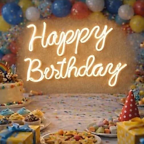 Modelo 3- Neon Luminária luminoso Led- Happy Birthday feliz aniversário festa letreiro luminoso decoração 42cm/Neon 5mm