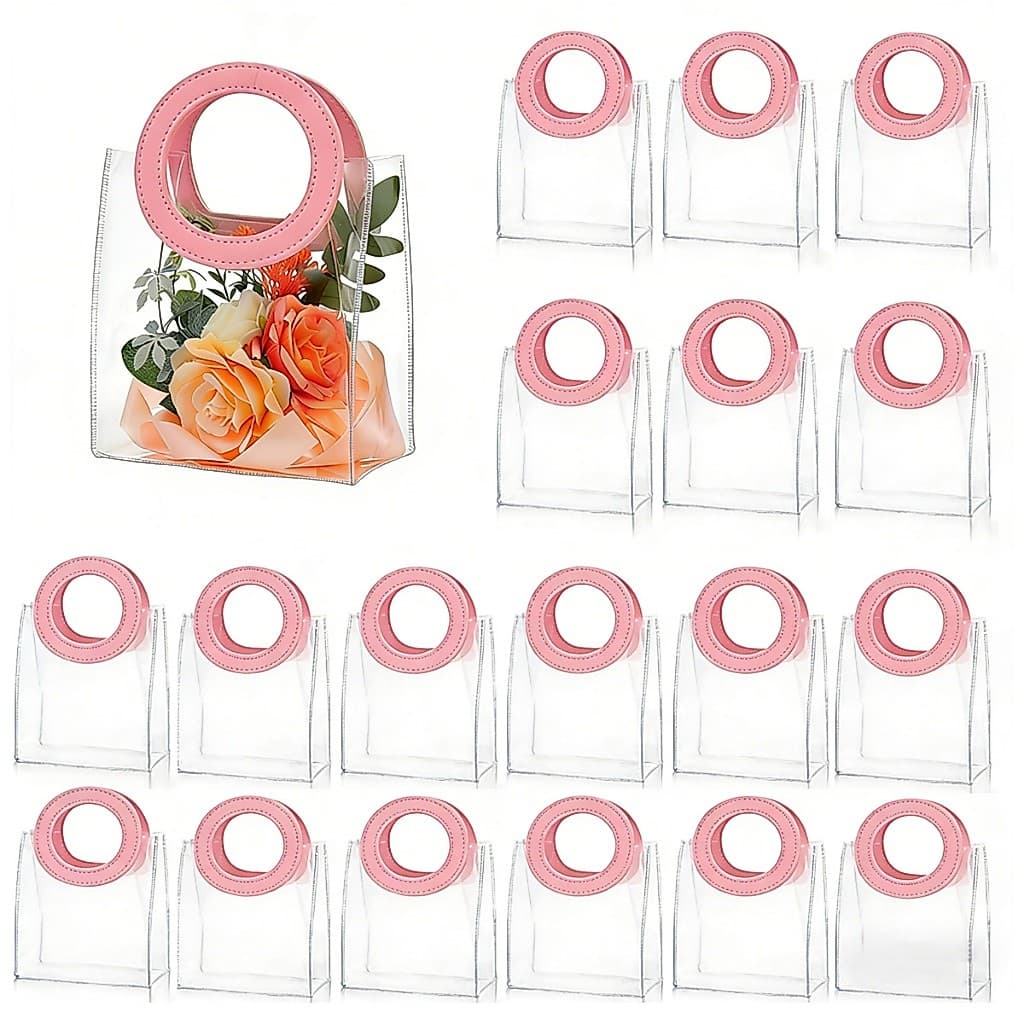 12/24 Sacola Transparente para Presentes com Alça Redonda - PVC Reutilizável para Lembrancinhas