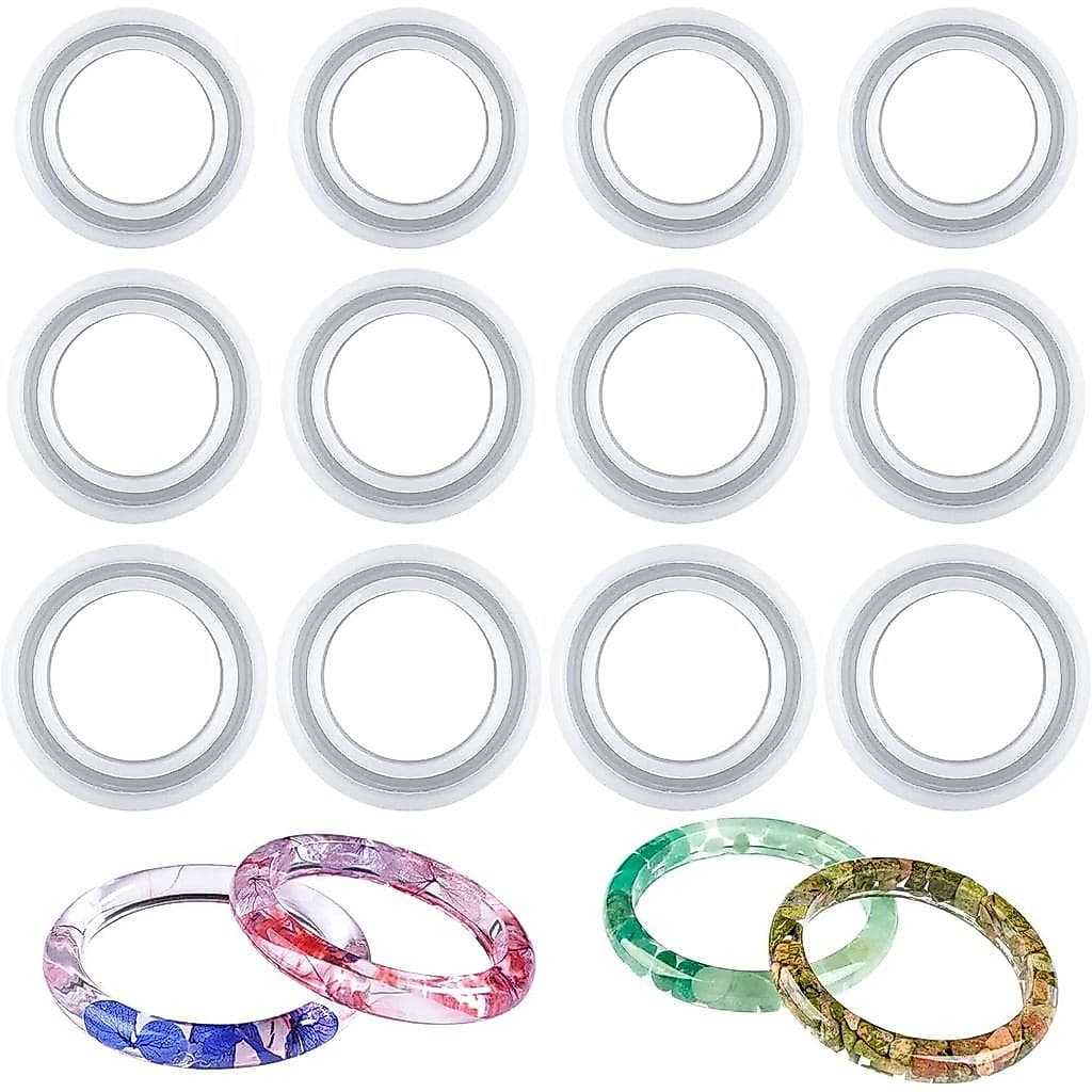12 Peças de Moldes de Silicone para Pulseiras, Moldes Redondos para Fundição de Resina Epóxi, Moldes para Anéis, Chaveir