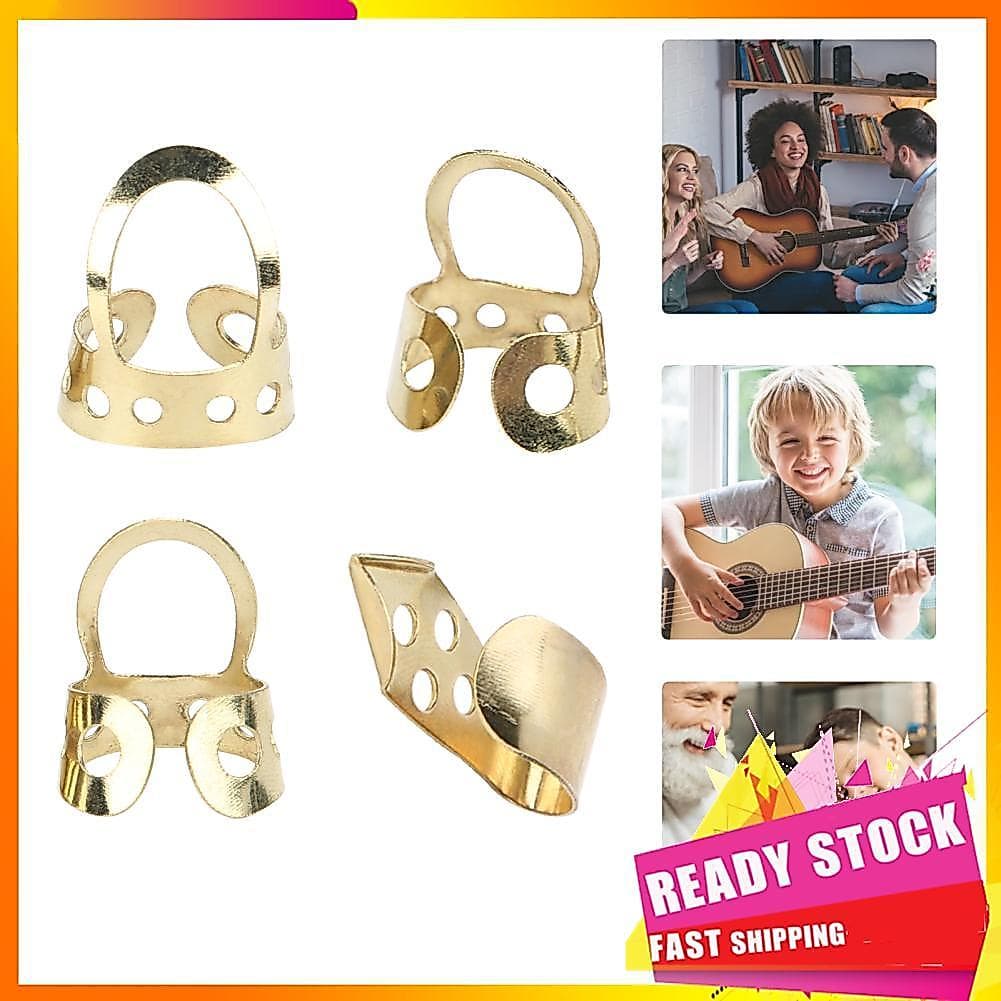 Gfgfgfgg Conjunto de palhetas de metal - 3 índices e 1 polegar para guitarra, banjo, ukulele (ouro)