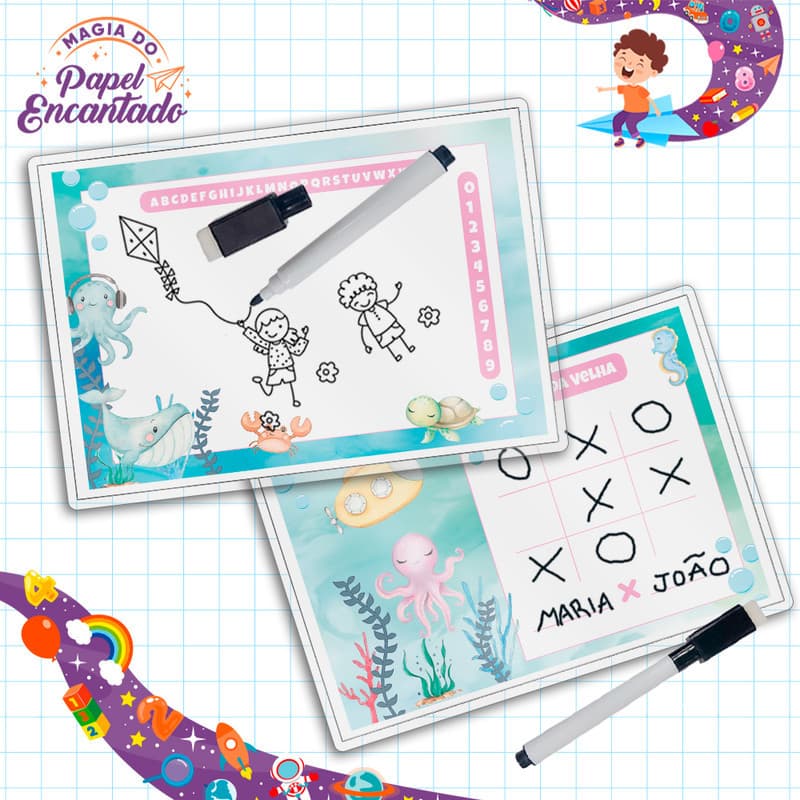 10 Lousas Lembrancinhas Fundo do Mar Aquarela Lousinhas Quadro Branco Com Canetinha Envio JÀ.