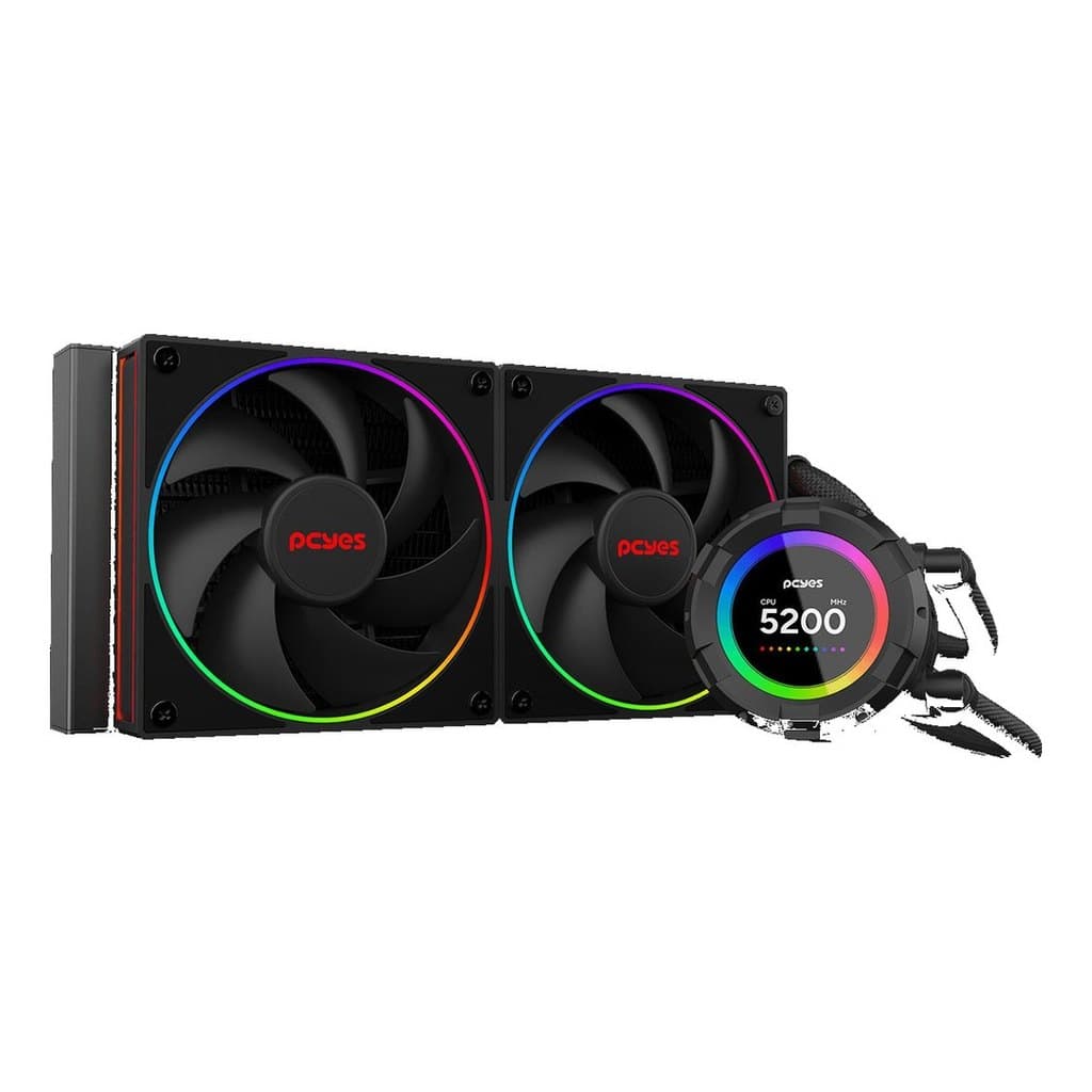 Water Cooler 240mm com Tela LCD 2.1 Polegadas PCYES Vision Black Vulcan VS240BV Intel LGA 1700 AMD AM5 AM4