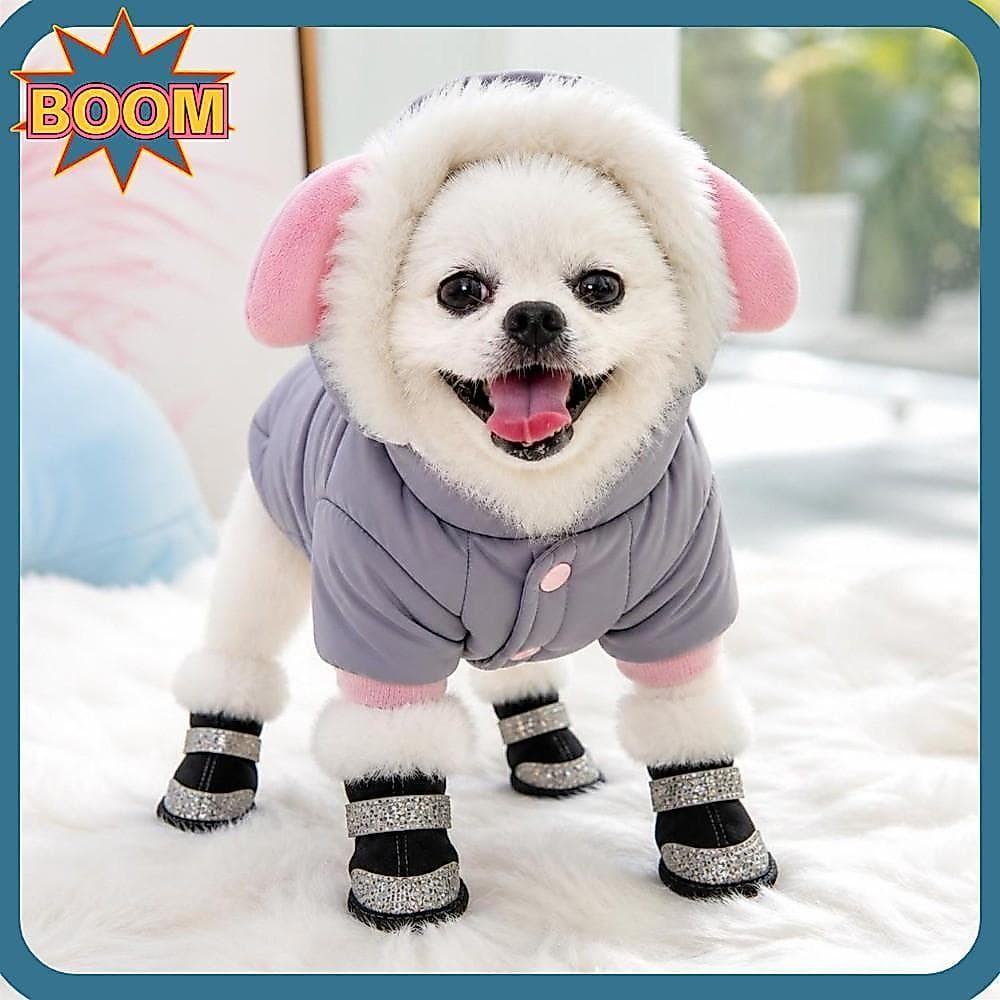 BOOM 4 Unidades De Sapatos Para Animais De Estimação , De Pelúcia Engrossados Cães De Inverno , Meias Luminosas Antiderr