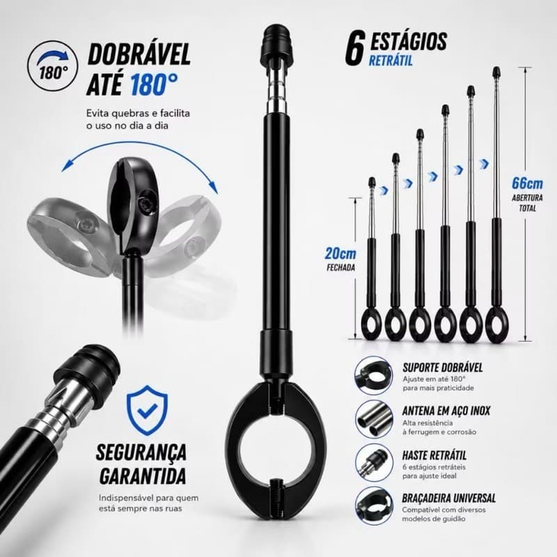 Antenas Retrátil Corta Pipa para Motocicleta com 7 Estágios de Ajuste