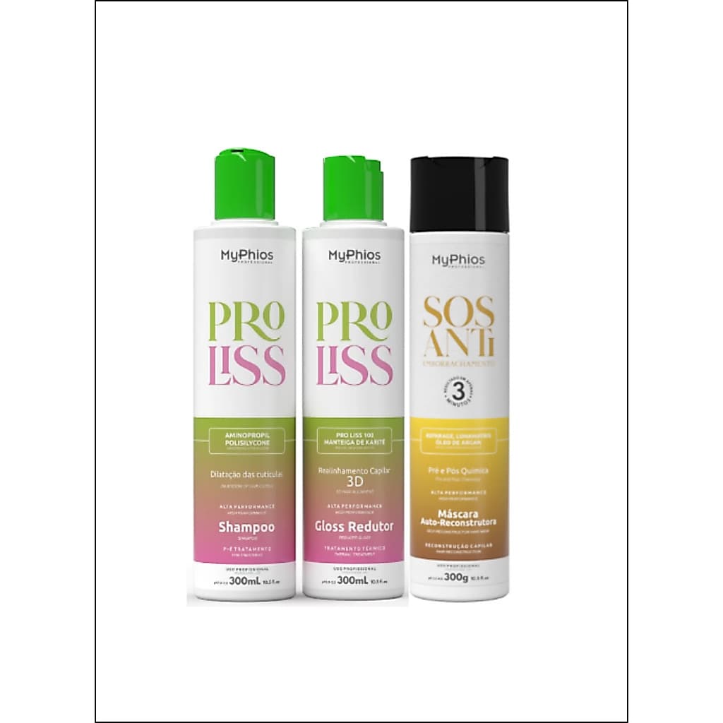 Kit Progressiva Proliss 2x300ml + Mascara Sos 300ml Myphios Profissional