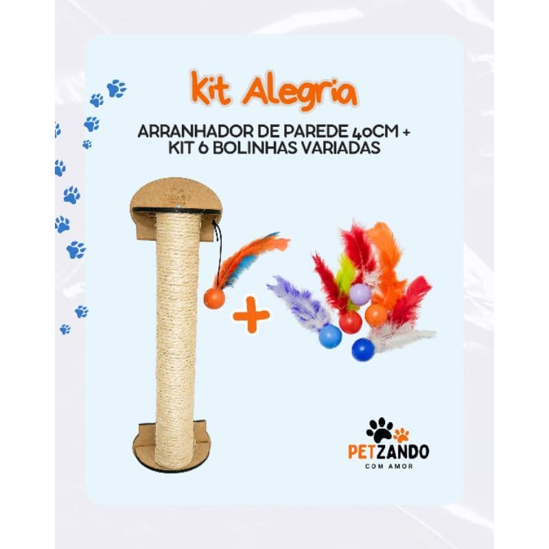 Kit para Entretenimento Completo para Gatos – Arranhador 40cm + 6 Bolinhas Sortidas