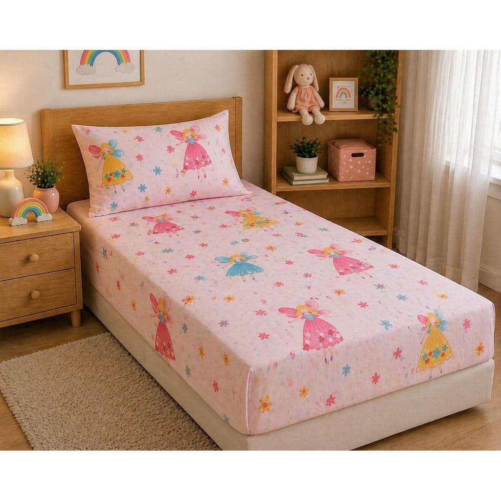 Lençol Infantil com Elástico e Fronha Estampado – Jogo de Cama Solteiro Menina 2 Peças Macio