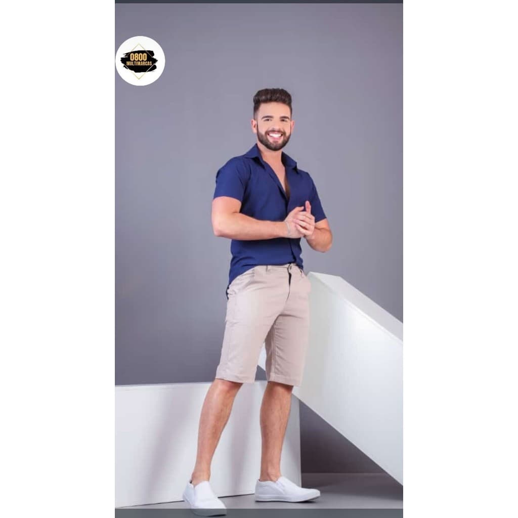 Bermuda Masculina Brim com Elastano Esporte Fino Casual Premium Confortável