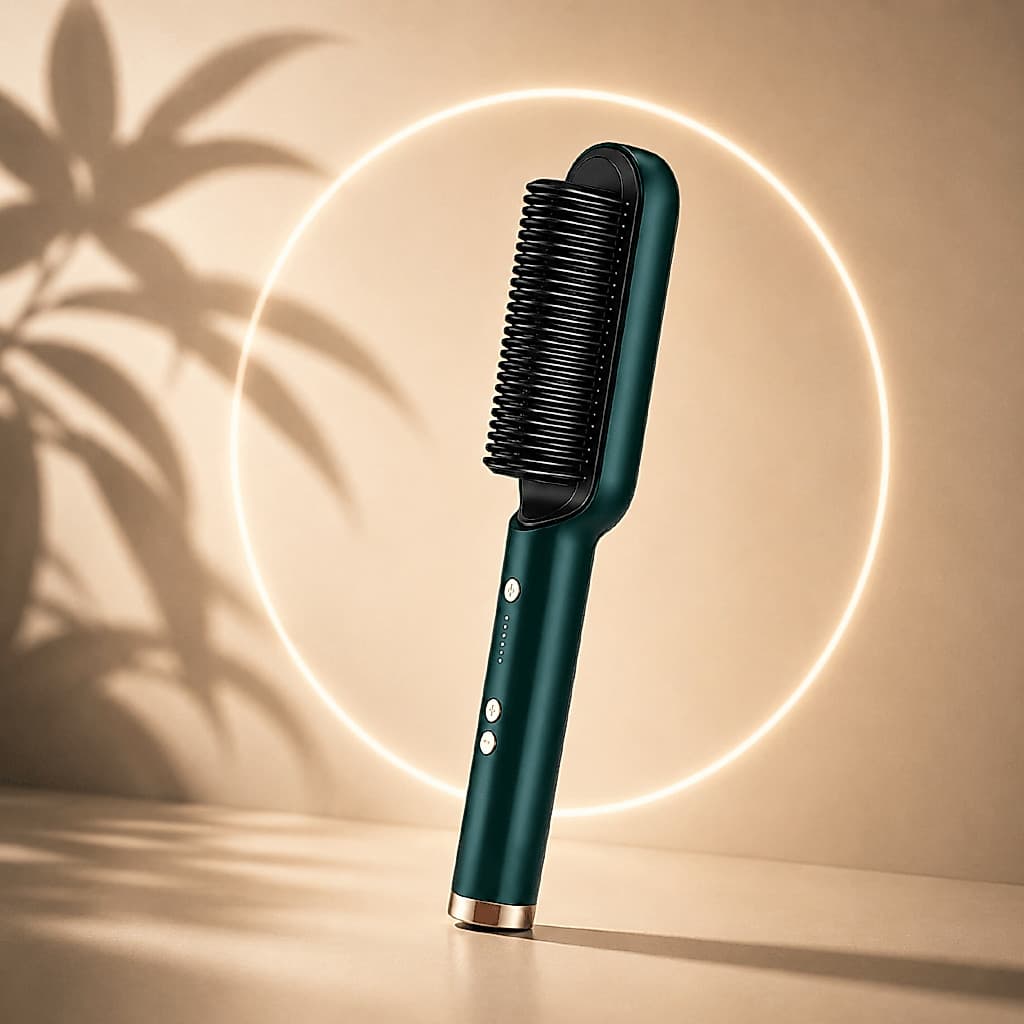 Escova Alisadora de Cabelo Elétrica Bivolt 5 em 1 Alisa Hidrata Modela Alinha Anti-Frizz 5 Temperaturas Ajustáveis Verde