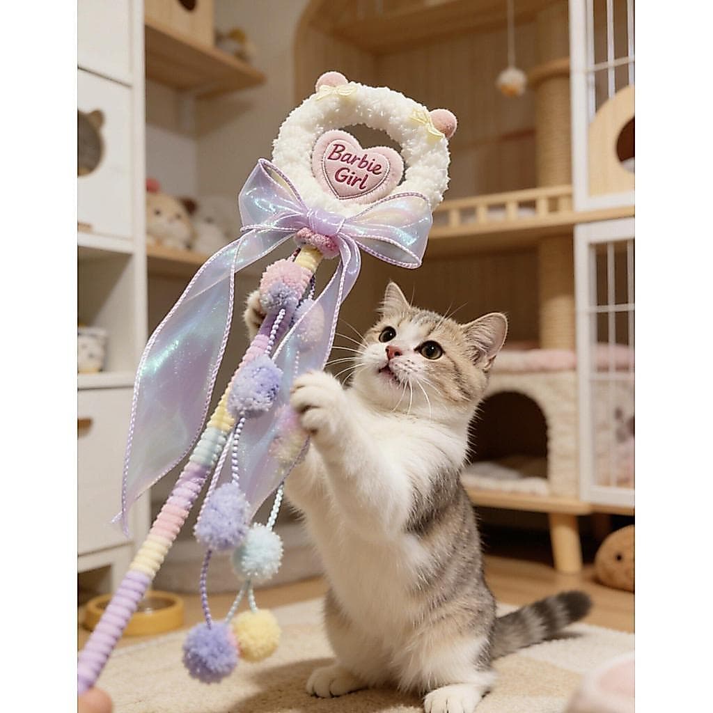 Gato gato provocando varinha bonito varinha de fadas varinha mágica borla lua estrela provocando gato pólo interativo al