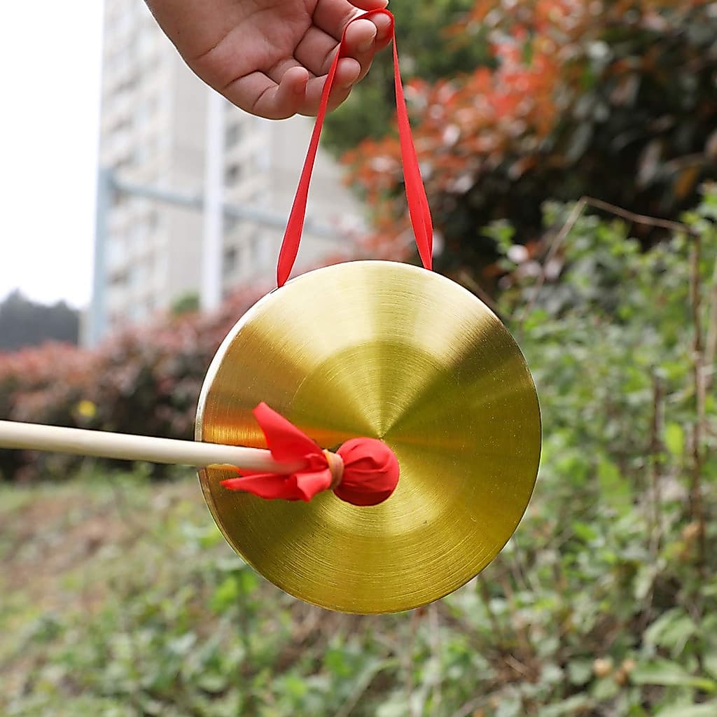 Gongo de mão FNR3 de 12cm/15cm em latão com martelo de madeira, instrumento de percussão tradicional chinês
