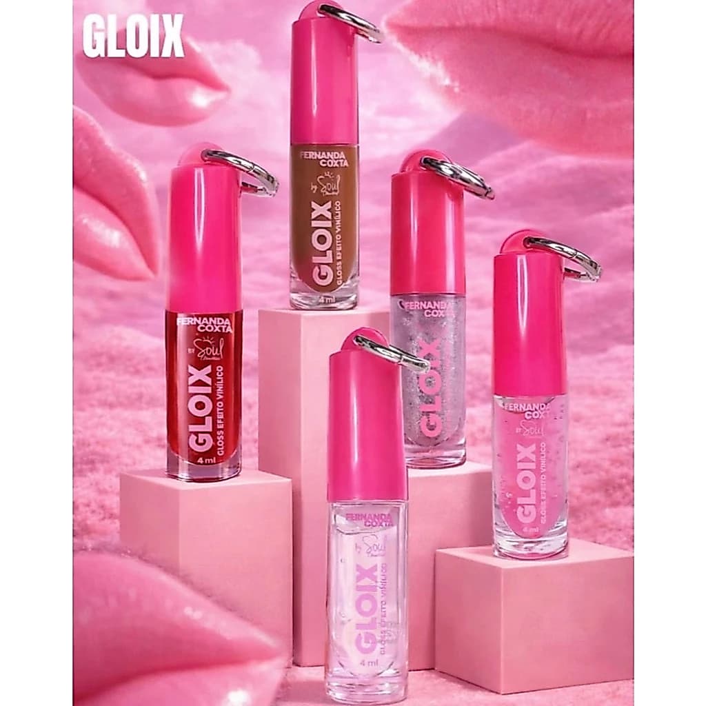 Kit 5 Gloss Gloix Fernanda Coxta Blogueira Batom Gloss Hidratante Labial Brilho Vinílico
