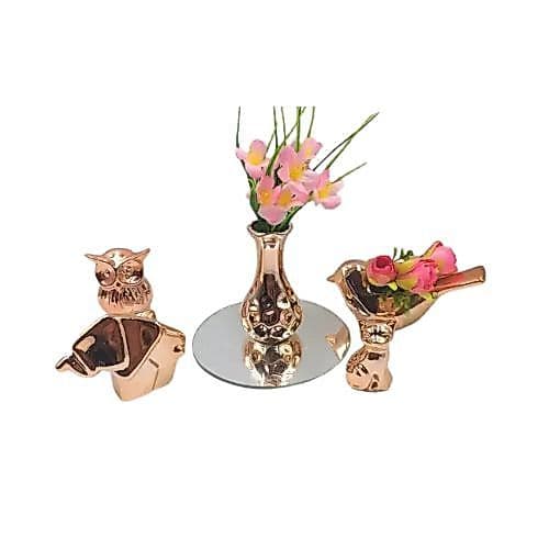 Decoração Casa 1 Jarro + 4 Enfeites De Porcelana + 2 Flores