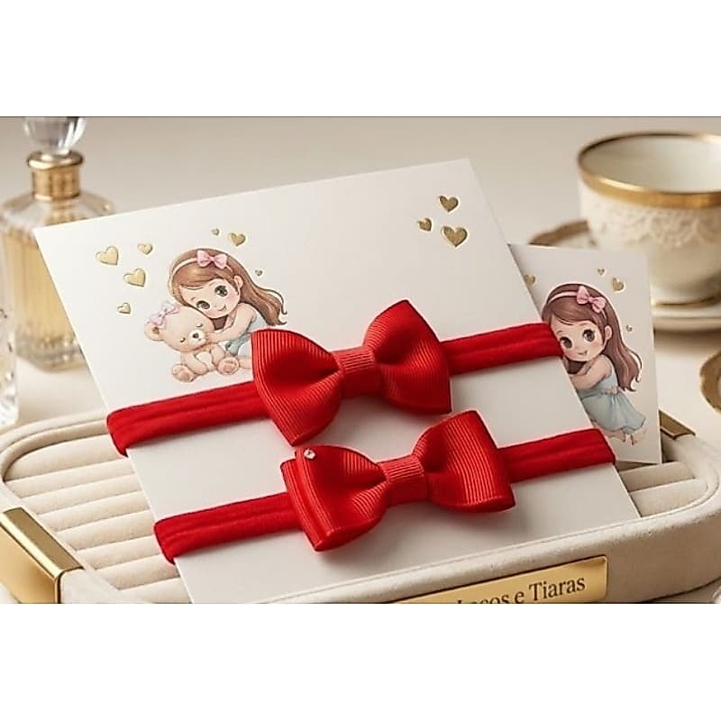 Faixinhas para Bebê Menina Vermelha Bebê Luxo Kit com 02 Faixinhas Laços para Bebê Macia Enxoval Maternidade