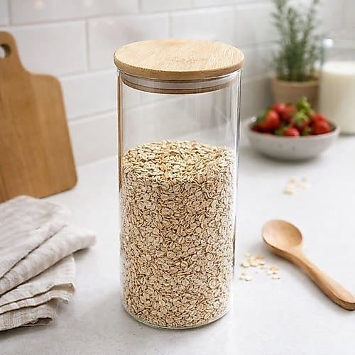 Pote Vidro Borossilicato Resistência Calor Tampa Bambu Capacidade 1800ml Armazenamento