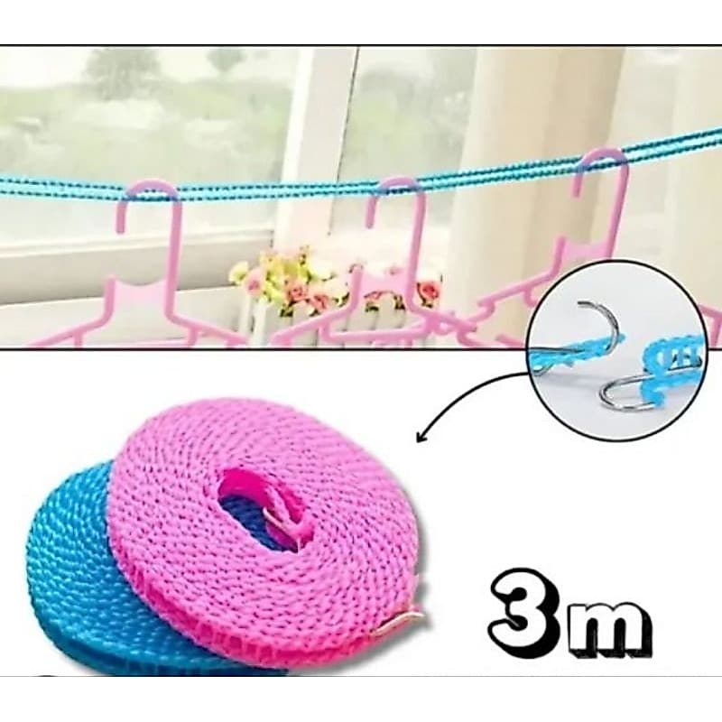 Corda De Roupas Antiderrapante Varal De Nylon Para Cabides Ajustável Portátil Secagem De Roupas Corda ao ar livre.