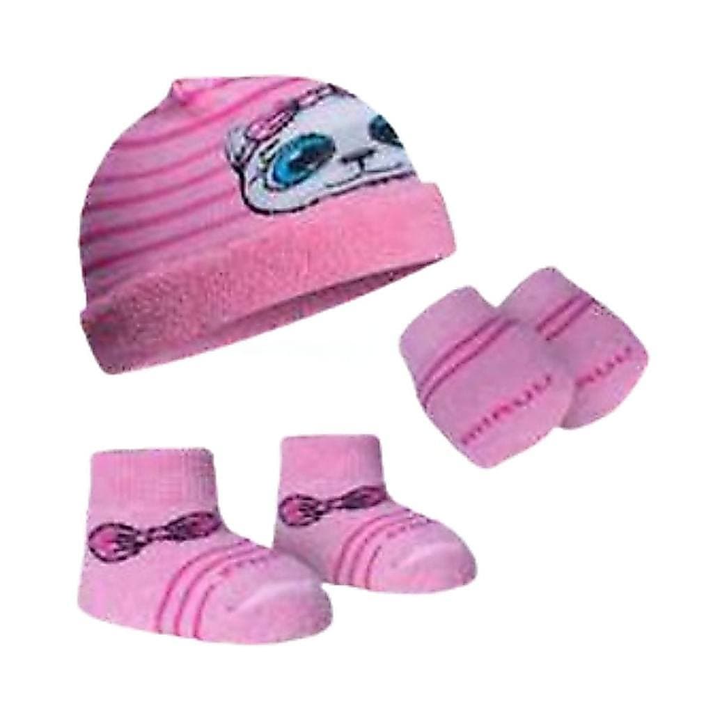 Kit Touca Luva e Meia Bebê Recém Nascido Maternidade Estampado Frio Infantil