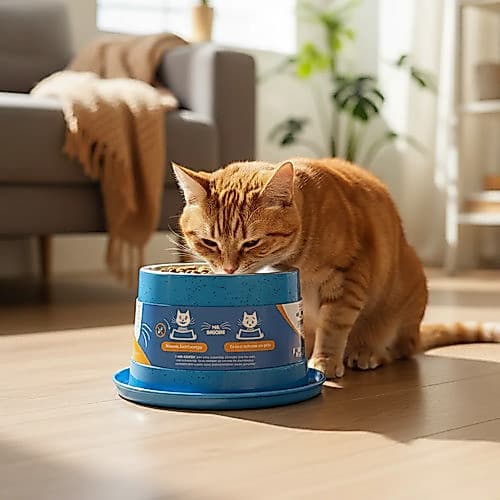 Comedouro Ergonômico Racao Para Gatos Mr Bigode 250ml Cor Br Azul-aço