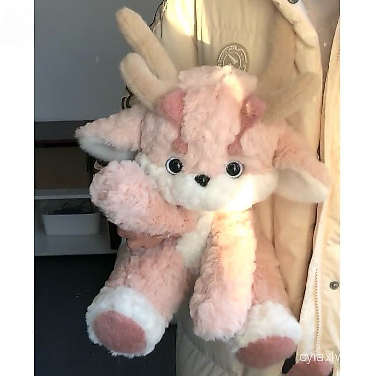 Boneca De Pelúcia Dragão Rosa Criança De Veado 30cm Macia E Fofa