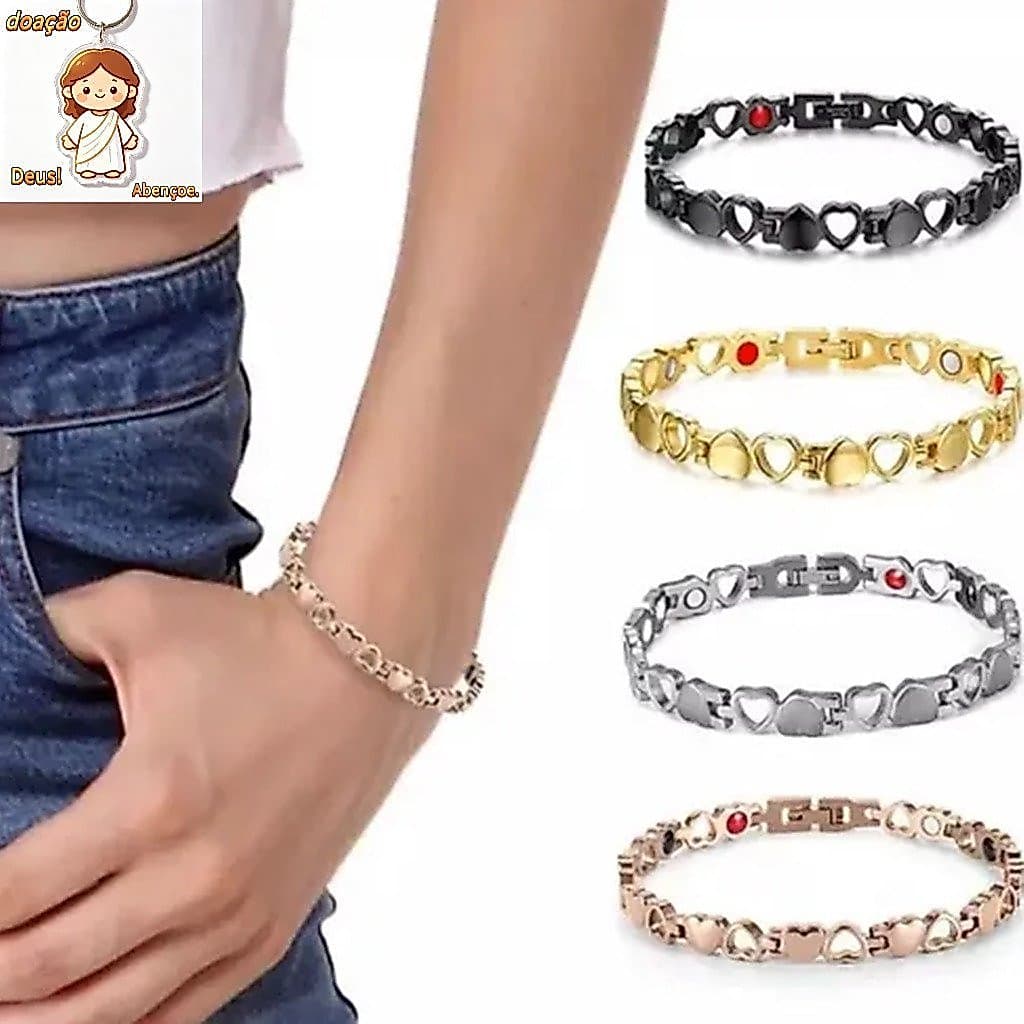 Pulseira Feminina Coração Imantada Terapia Magnética Bracelete