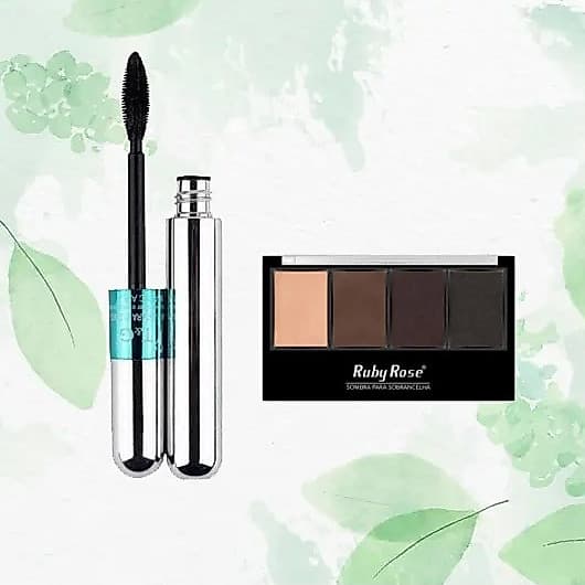 KIT 2 PECAS Máscara para cílios a prova d'água T&G + Trio Sombra Para Sobrancelhas Ruby Rose HB9354