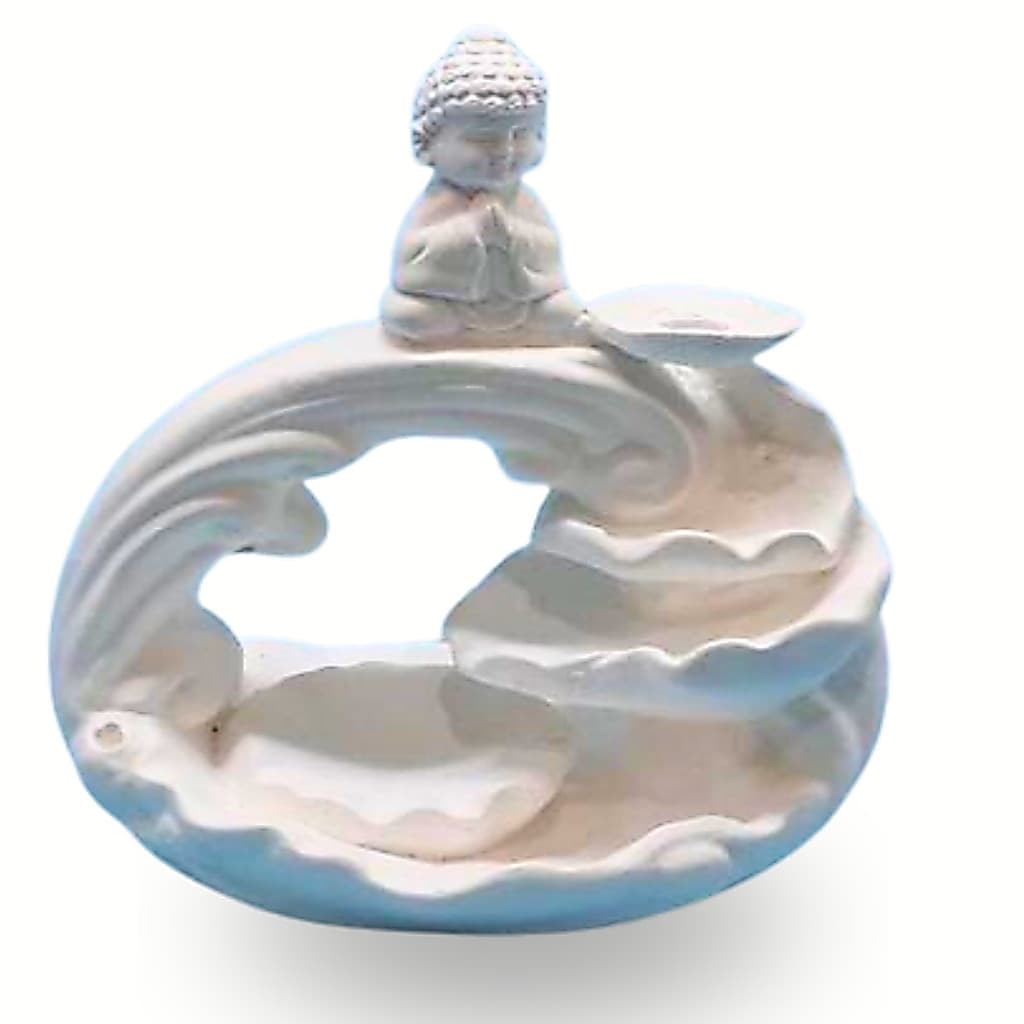 PORTA INCENSO BUDA CASCATA 18cm Escultura de Gesso