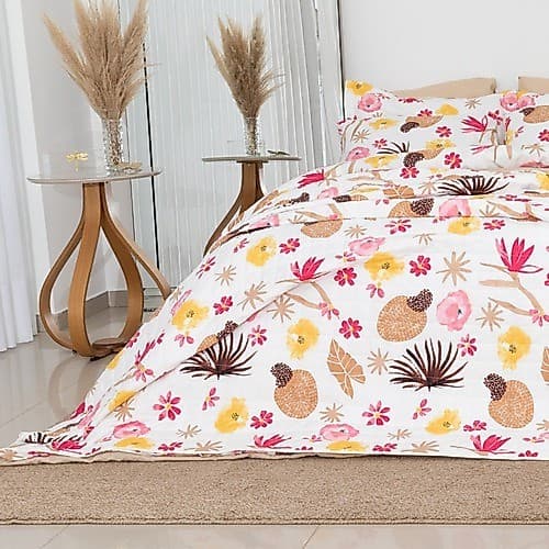 Cobre Leito Casal Queen Percal 200 Fios Estampado Dupla Face 3 Peças Linha Jazz Marina Enxovais