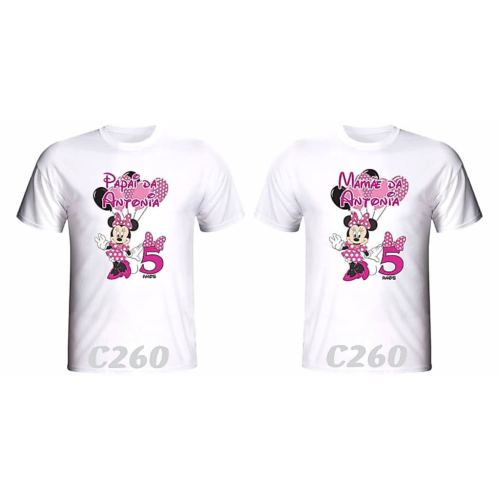 Kit 2 Camisetas Minnie Rosa Personalizada para Aniversário