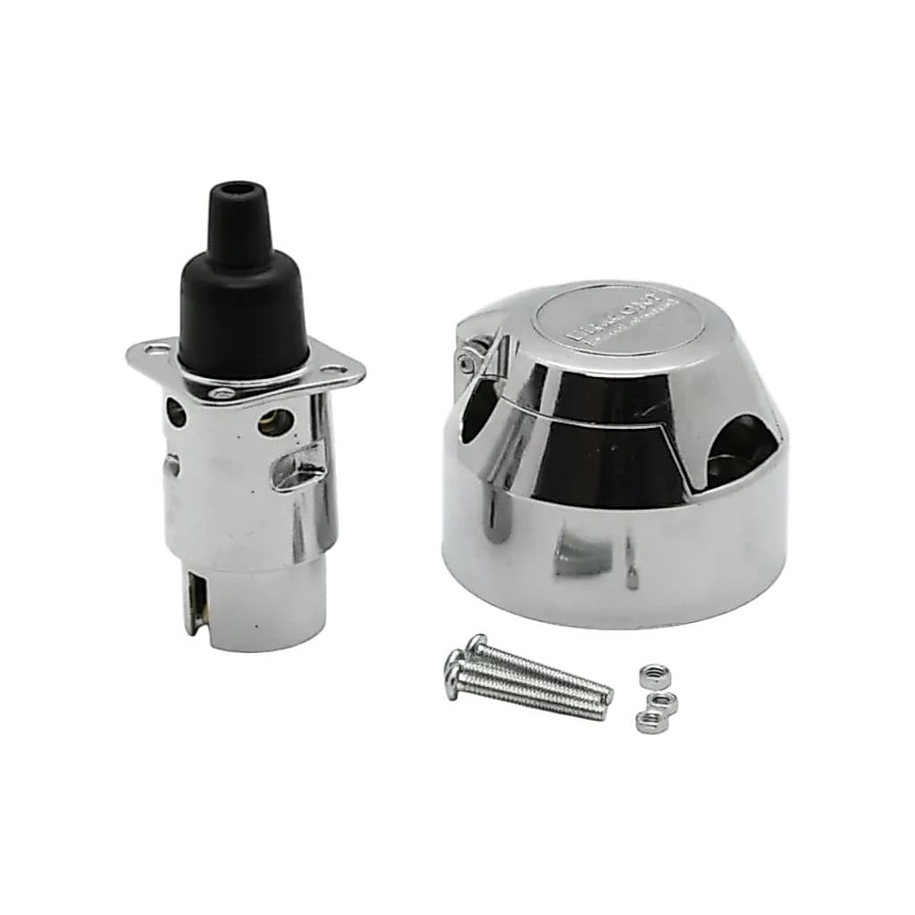Kit Tomada Fêmea + Plug Macho 6 Polos ABS Cromados Para Engate Reboque Carretinha