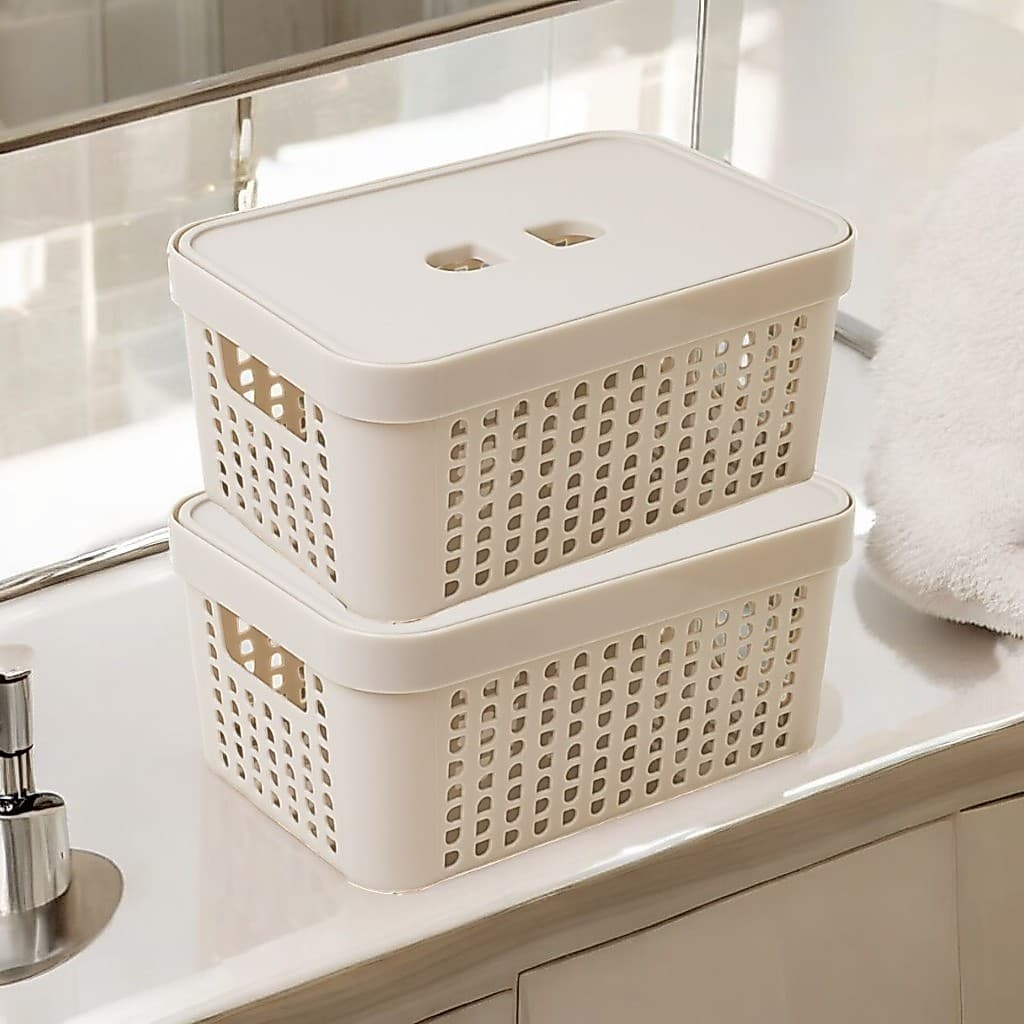 Kit 2 Caixas Organizadoras com Tampa 2 Litros Cesto Organizador Multiuso para Banheiro Cozinha