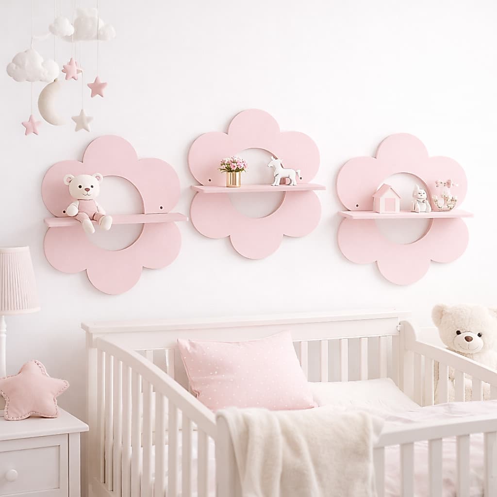 Nichos para Quarto Prateleira Decoração Kit 3 Formato Flor